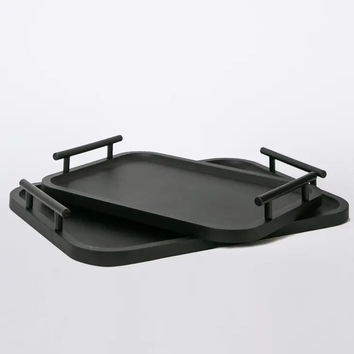 Wood Tray with Iron Handles - Set of 2