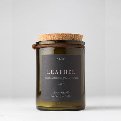 leather scented soy candle for men