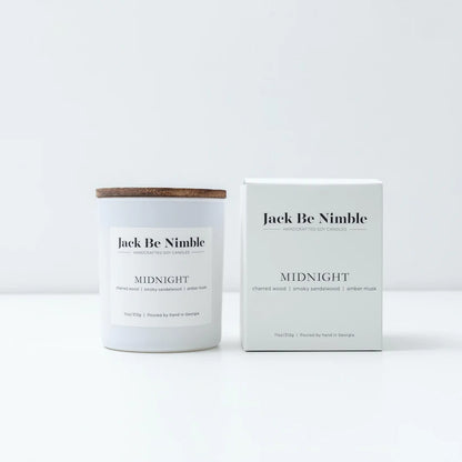 Midnight soy candle from Jack Be Nimble closed & packaging