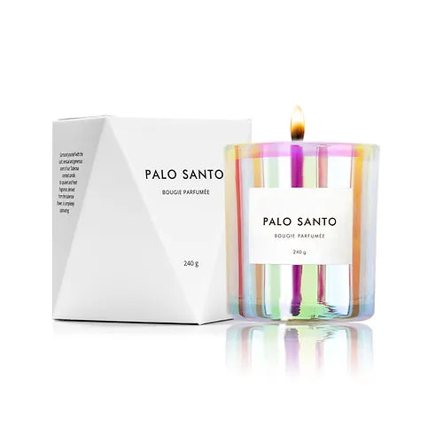 palo santo holographic candle with packaging