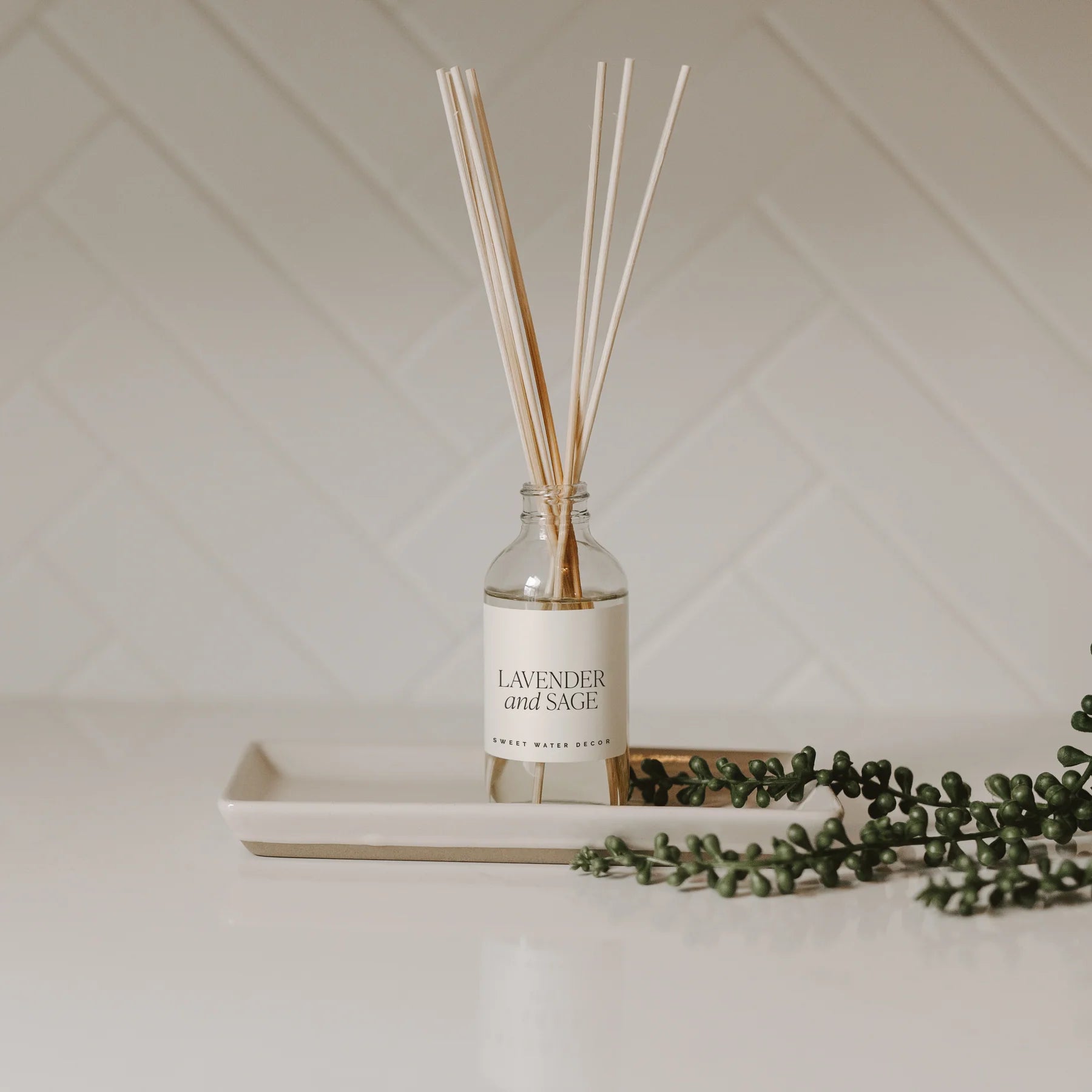 lavender and sage Reed Diffuser styled